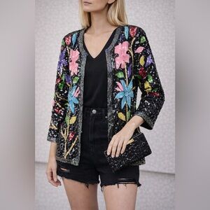Vintage Silk Beaded Sequin Floral Jacket Joseph Le Bon Statement M